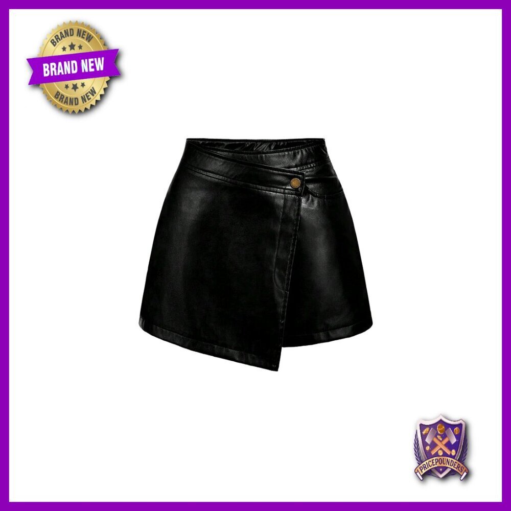 Faux Leather Wrap Skort High Waisted Mini Skirt Shorts Clubwear
